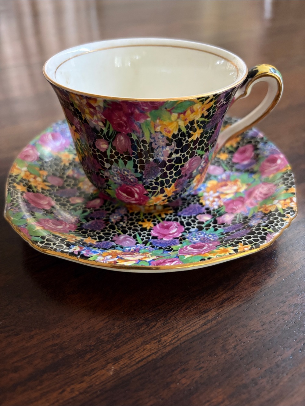Floral Multicolor Porcelain Teacup and Saucer Set